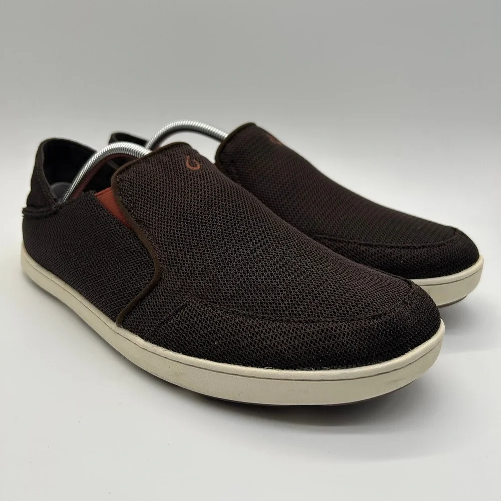 OluKai Nohea Mesh Shoes Mens 12 Brown Slip On Loafer Breathable Drop-In Heel